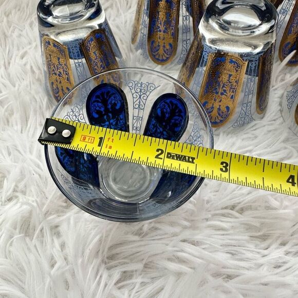 Mid Century Modern Cobalt Blue Gold Ornate Moroccan Bar/Drinkware 6pc 3” tall - Picture 9 of 9